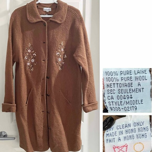 Vintage 90s Floral Embroidered Wool Coat - Medium/Large - Picture 2 of 7